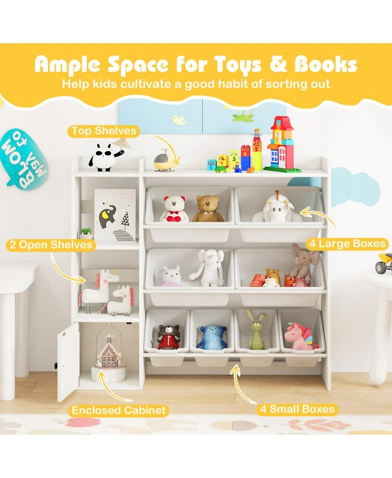 Gouun Kids Toy Storage Bookshelf with Open Shelves and Single-Door Cabinet