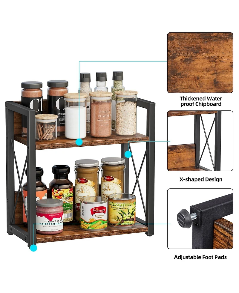 Gnuadz 2 Tier Countertop Spice Rack Organizer Wood Kitchen Coffee
