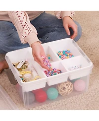 Gnuadz 17Qt Plastic Storage Box Removable Tray Craft Organizer Clear Container Bead Tool Sewing Playdoh