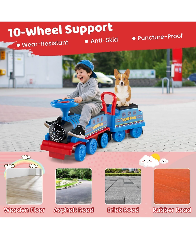 Slickblue Kids Ride On Train 6V 2 Seater Carriage Led Lights