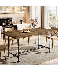 Tribesigns 63-Inch Solid Wood Dining Table for 4-6, Industrial Large Kitchen Table with Metal Footrest, Rectangular Wooden Dinner Table