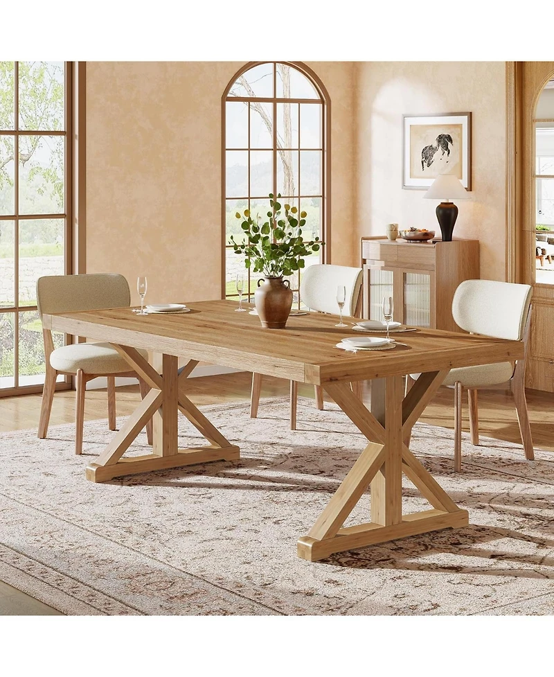 Tribesigns Solid Wood Dining Table for 4-6, 63-Inch Farmhouse Kitchen Table with Sturdy Legs, Wooden Rectangular Dinner Furniture