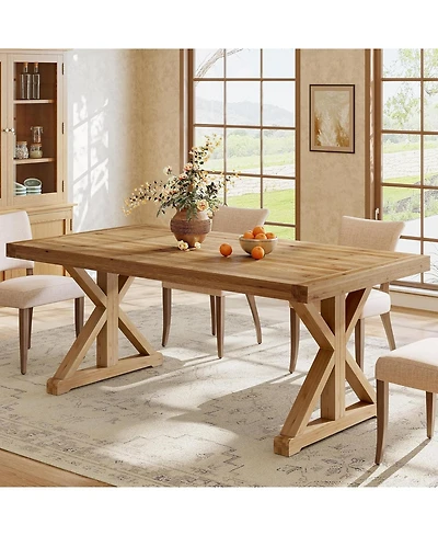 Tribesigns Solid Wood Dining Table for 4-6, 63-Inch Farmhouse Kitchen Table with Sturdy Legs, Wooden Rectangular Dinner Furniture