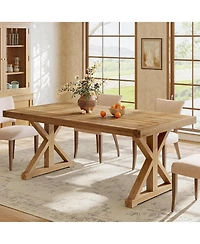 Tribesigns Solid Wood Dining Table for 4-6, 63-Inch Farmhouse Kitchen Table with Sturdy Legs, Wooden Rectangular Dinner Furniture