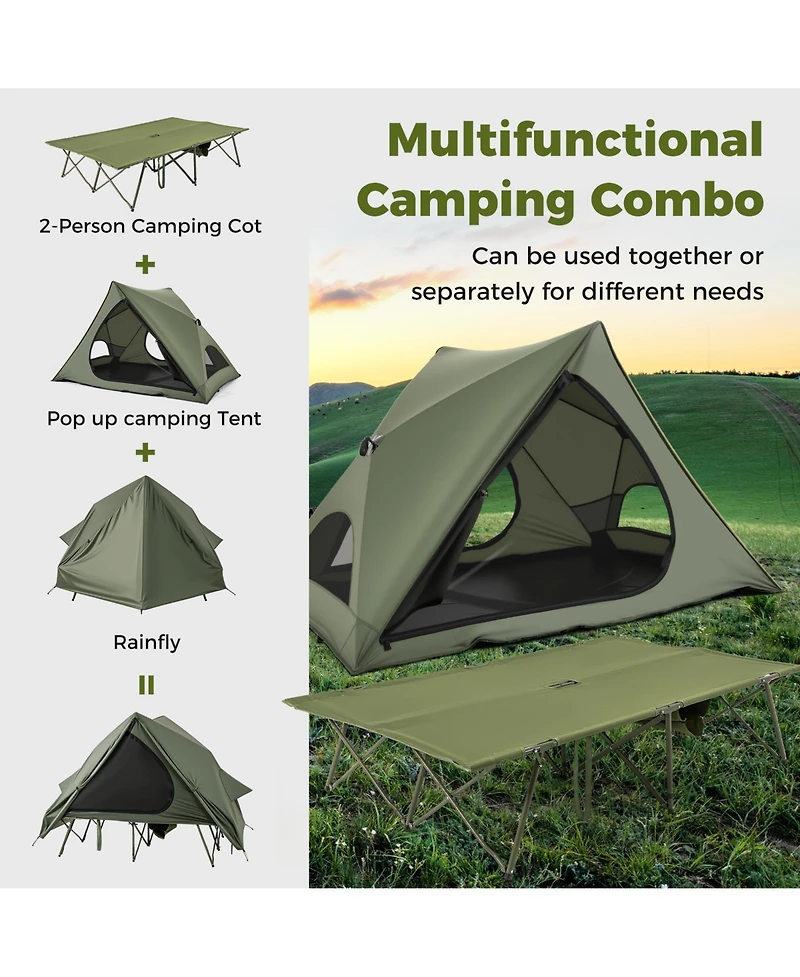 Slickblue Foldable 2 Person Camping Cot Tent Pop Up Shelter with Bag