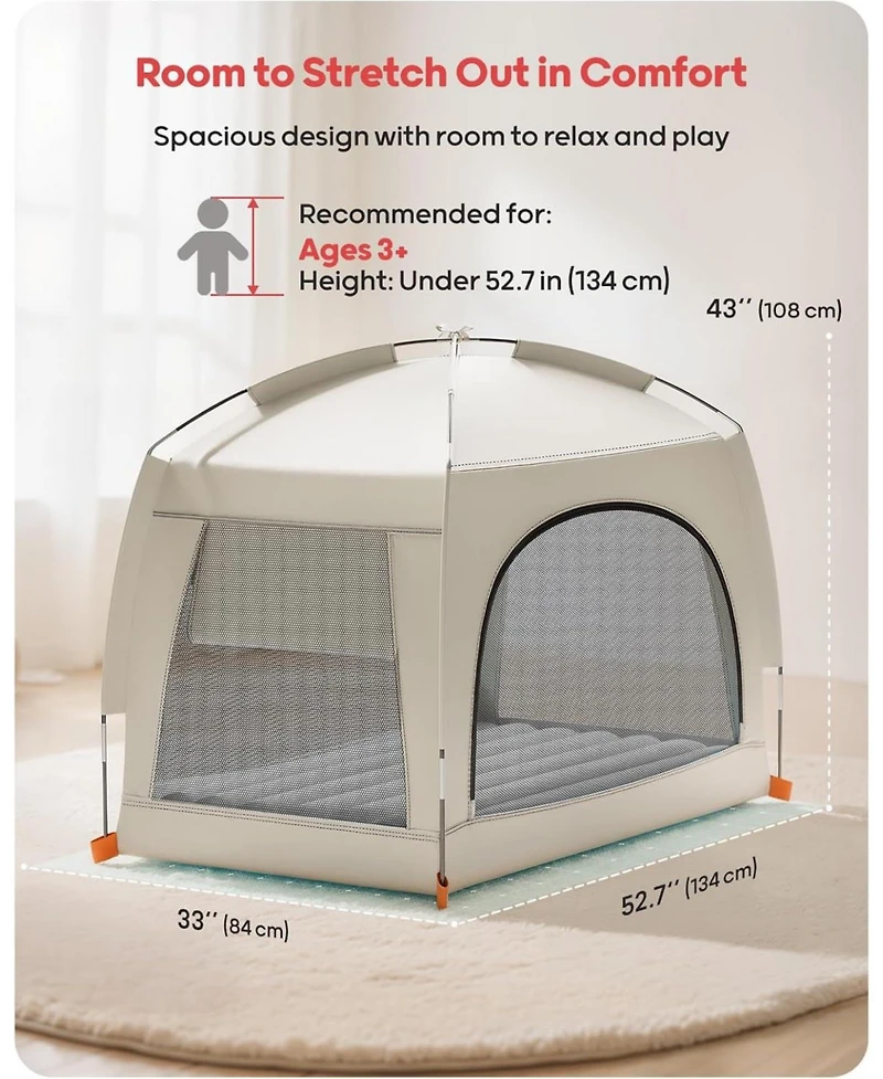 Qpau Inflatable Toddler Travel Bed with Tent – Lightweight Blow Up Kids Air Mattress with Hand Pump – Indoor and Outdoor Portable Sleepi