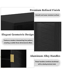 Rainsken 55" Modern Sideboard Buffet Cabinet, 4 Doors Storage Cabinet with Open Shelf, Adjustable Shelves and Double Hooks for Kitchen, Living Ro