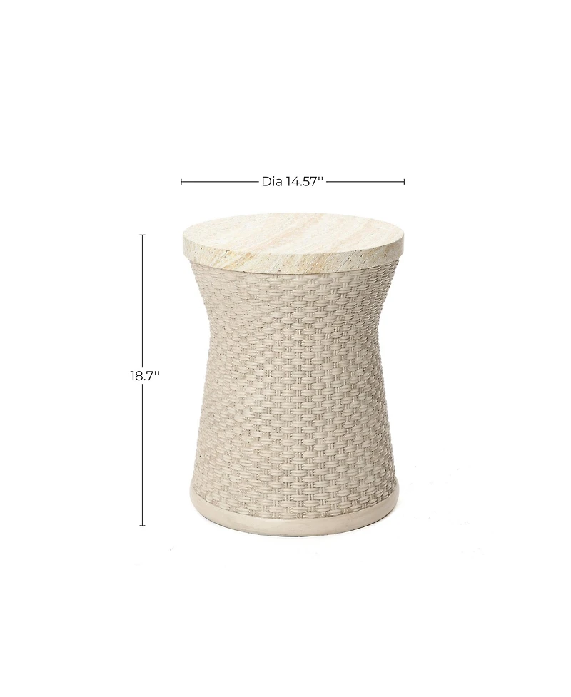 LuxenHome 18.7" Woven Texture Outdoor Side Table with Storage, Round Patio Table with Ice Bucket for Garden, Balcony