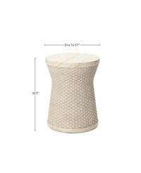 LuxenHome 18.7" Woven Texture Outdoor Side Table with Storage, Round Patio Table with Ice Bucket for Garden, Balcony