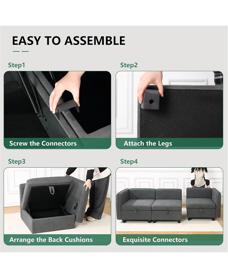 gaomon Sectional Sofa with Storage Four Seat L Shaped Couch Storage Ottoman Modern Velveteen Modular Sectional Apartment