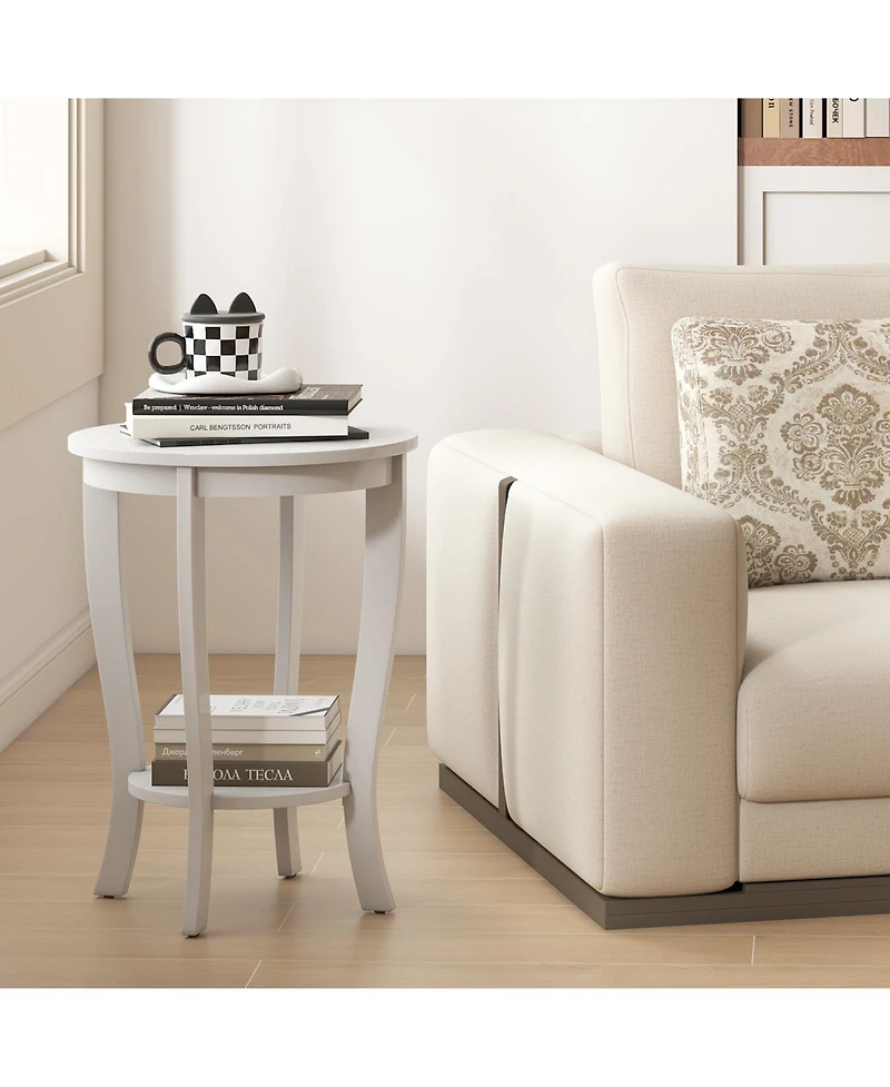 Gouun 2-Tier Round End Table with Solid Rubber Wood Legs, 18 in