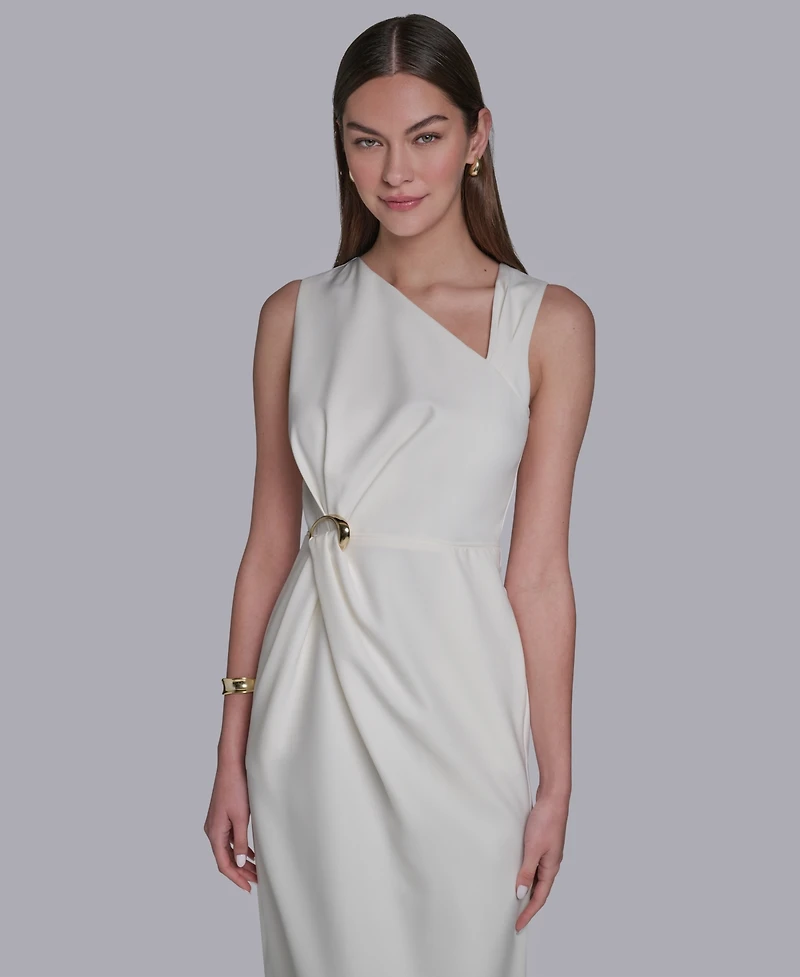 Halston Women's Asymmetrical Neck Midi Dress