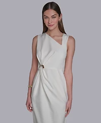 Halston Women's Asymmetrical Neck Midi Dress