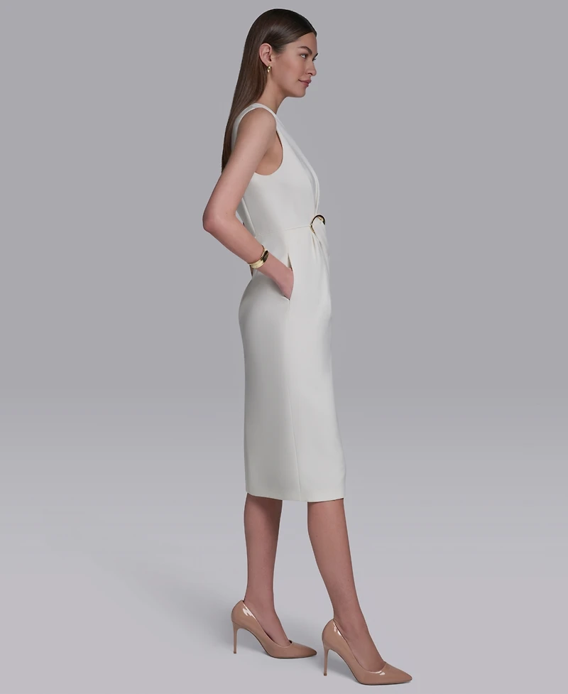Halston Women's Asymmetrical Neck Midi Dress