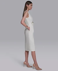 Halston Women's Asymmetrical Neck Midi Dress