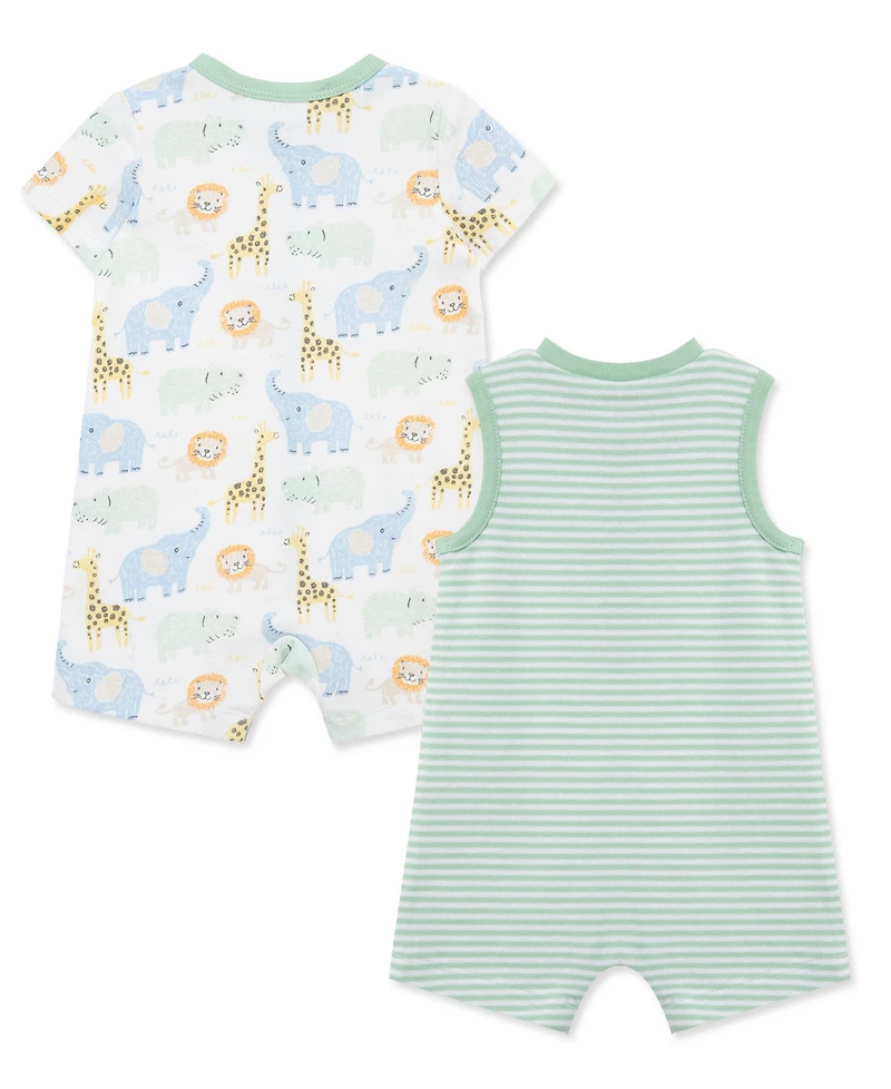 Little Me Baby Boys' Safari Short-Sleeve and Sleeveless Romper, 2-Pack Set