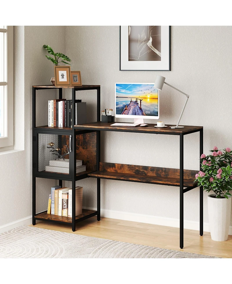 Slickblue Home Office Desk with Bookshelf, Shelves, and Storage Cabinet
