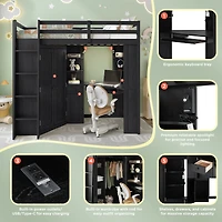 Streamdale Furniture Twin Loft Bed w/Wardrobe, Desk, Charging and Lights