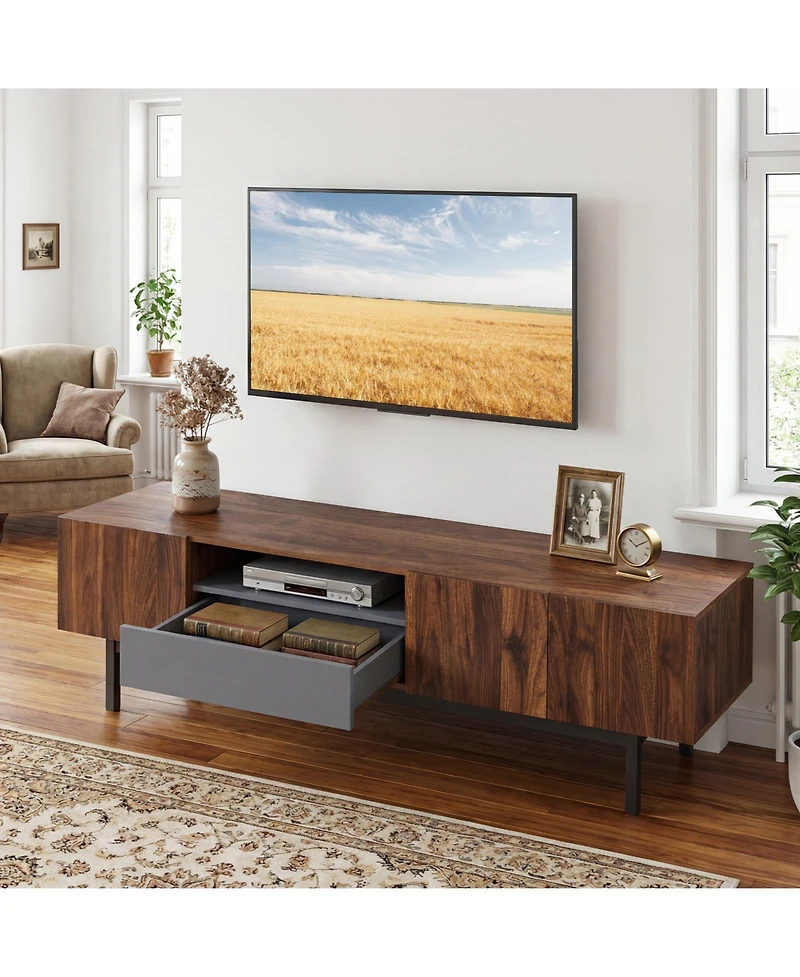 Sugift Modern Mid Century Tv Cabinetfor TVs with Drawer-Walnut
