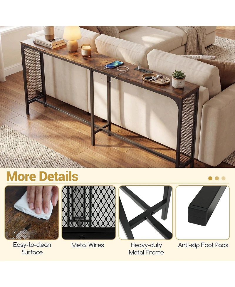 Gouun 71-Inch Narrow Console Table with Power Outlet