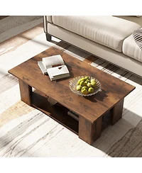 Gouun 41-Inch 2-Tier Wooden Coffee Table with Open Storage Shelf