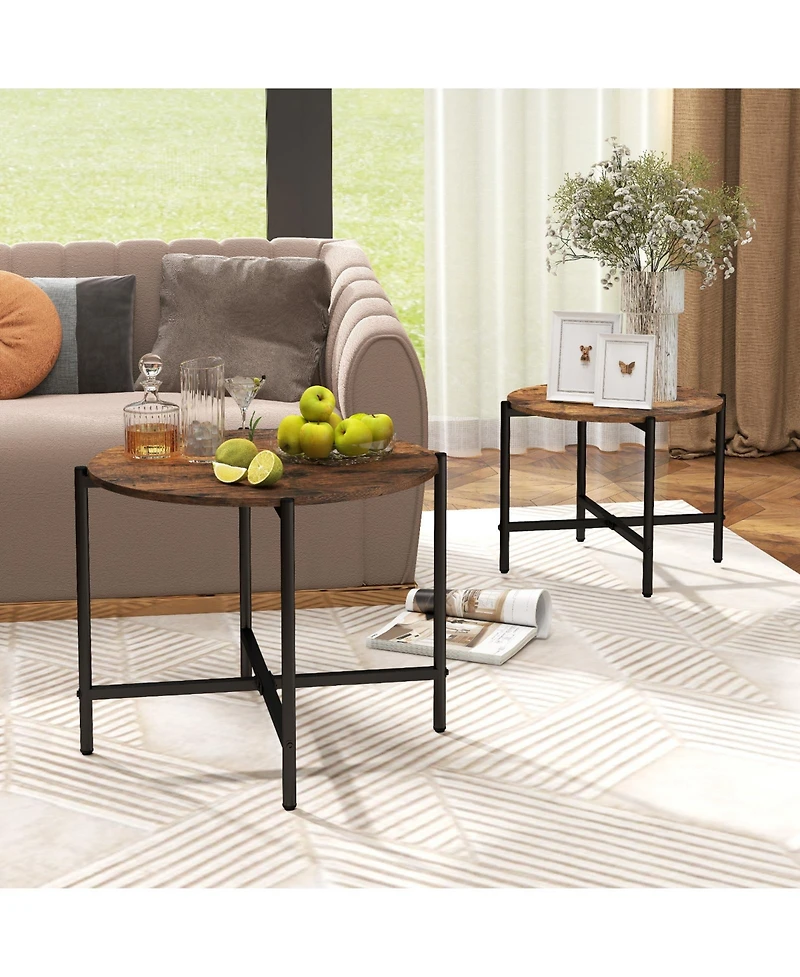 Gouun Nesting Round Coffee Table Set of 2 Metal Frame