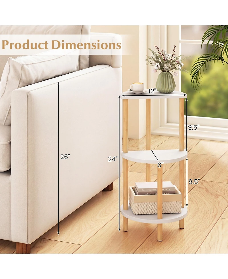 Gouun Set of 2 Compact Bamboo 3-Tier Round Side Tables, 12 inch Diameter x 24 inch