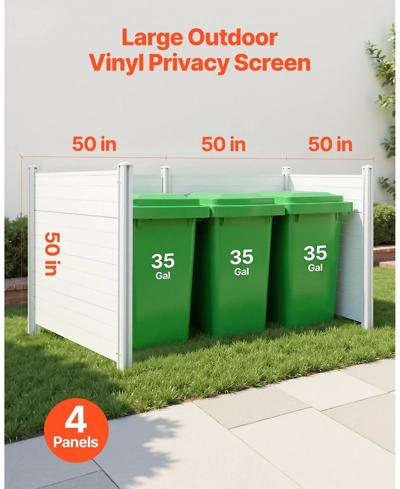 Sugift 4 Panel Outdoor Privacy Screen 50 x 50 in Vinyl Fence for Trash Can and A C