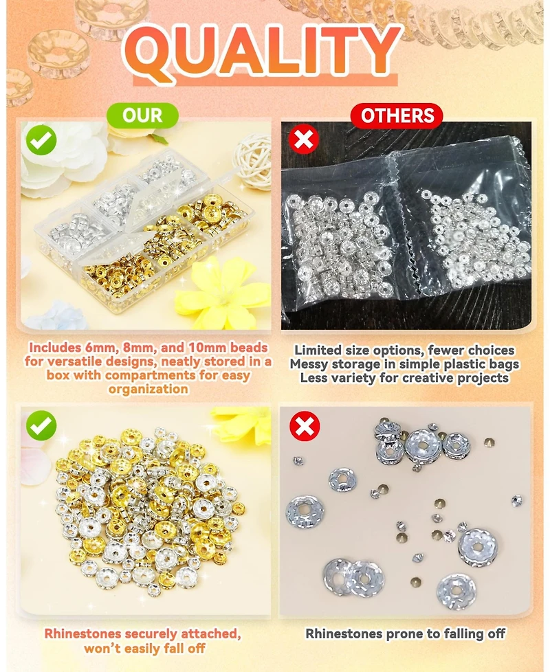 Gnuadz 300pcs Rondelle Spacer Beads Rhinestone Beaded Pens Bracelets Necklaces Craft