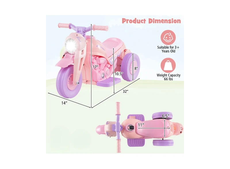 Slickblue Kids Electric Ride On Motorcycle with Bubble Maker Music