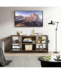 Sugift Mid-Century Wooden Tv Stand with Storage Basket for TVs up to 65 Inch-Rustic