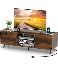 Sugift Tv Stand with Power Outlets and Adjustable Shelf for 60 Inch TVs-Rustic