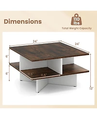Gouun 2-Tier Square Coffee Table with 4 Storage Compartments