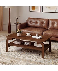 Gouun 47 in Mid-Century Rectangular Coffee Table with Open Storage for Living Room