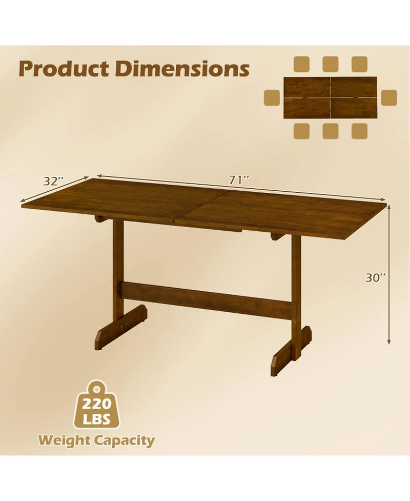 Gouun 71 in Farmhouse Rectangular Dining Table for 6-8 with Rubber Wood Legs