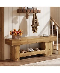 Tribesigns Solid Wood Shoe Rack Bench, 63" Farmhouse Entryway Bench with Storage Shelf, Shoe Storage Organizer, Wide Rustic Bench