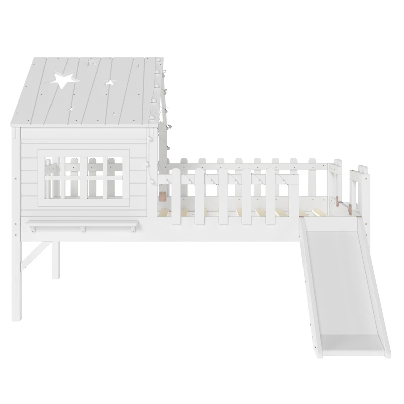 Streamdale Furniture Twin Loft Bed with Slide, Playhouse, Led Lights