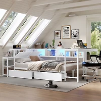 Streamdale Furniture Bed w/ Bookcase, Storage, Led, Charging