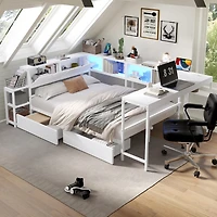 Streamdale Furniture Bed w/ Bookcase, Storage, Led, Charging