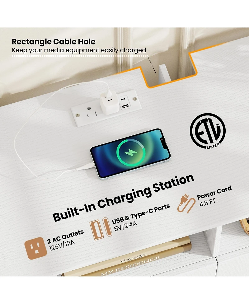 Sugift Tv Stand for 70 Inch Tv with Power Outlets Drawers and Open Shelves