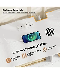 Sugift Tv Stand for 70 Inch Tv with Power Outlets Drawers and Open Shelves