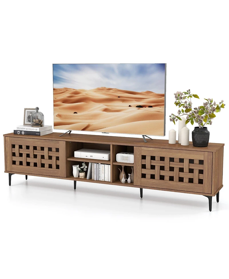 Sugift Tv Stand for TVs with 2 Doors and Storage Cabinets-Walnut