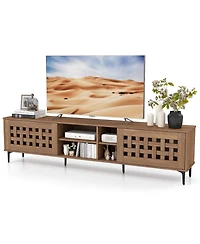 Sugift Tv Stand for TVs with 2 Doors and Storage Cabinets-Walnut