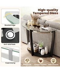 Gouun 2-Tier Tempered Glass Half-Moon Console Table with Open Shelf, 40 x 16 x 30 in