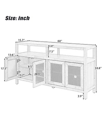 Rainsken Rattan Buffet Storage Cabinet, Bohemian Style Sideboard with Adjustable Shelves, No-Handle Push-to-Open Design for Living and Dining Rooms