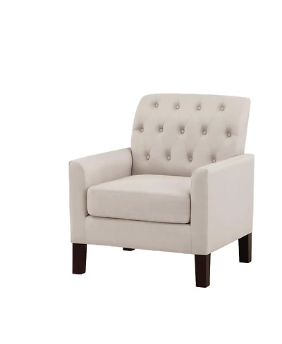 Boyel Living Classic Button-Tufted Linen Accent Chair with Solid Wood Legs