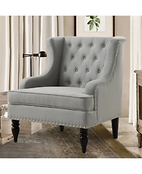 Boyel Living Vintage Button-Tufted Linen Accent Chair with Nailhead Trim, Plush Seat and Solid Wood Legs
