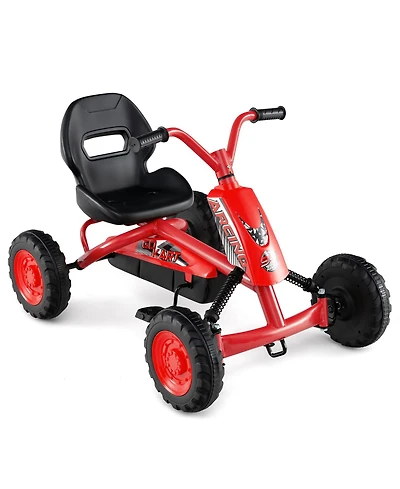 Slickblue 4 Wheel Pedal Go Kart for Kids with Steering Wheel and Adjustable Seat