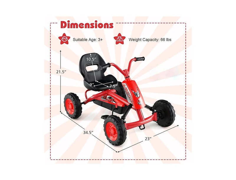 Slickblue 4 Wheel Pedal Go Kart for Kids with Steering Wheel and Adjustable Seat