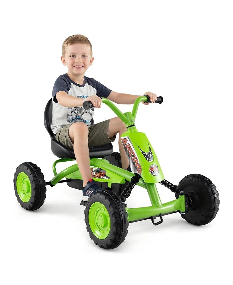 Slickblue 4 Wheel Pedal Go Kart for Kids with Steering and Adjustable Seat